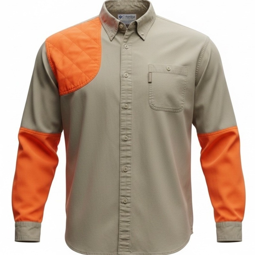 VTG COLUMBIA‎ Size L Mens Shooting Sport Shirt Khaki Blaze Orange Hunting
